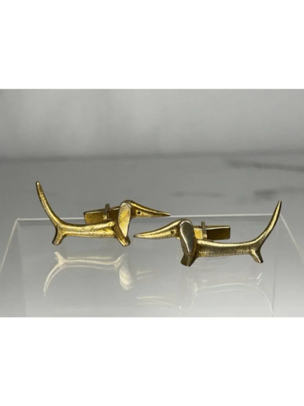 Austria Dachshund Cufflinks Tie Clip Set Wiener Dog Mid Century Brass